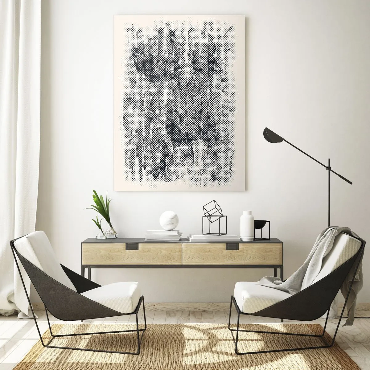 Impression sur verre - Image sur verre - Abstraction en noir et blanc avec un effet de flou - 50x70cm - Composition brumeuse - Décoration murale moderne pour le salon et la chambre ARTTOR