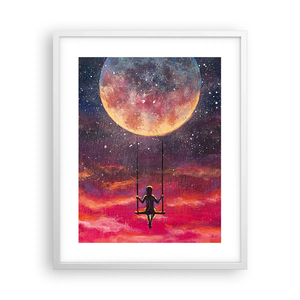Affiche dans un cadre blanc - Poster - Se balancer dans les nuages - 40x50 cm
