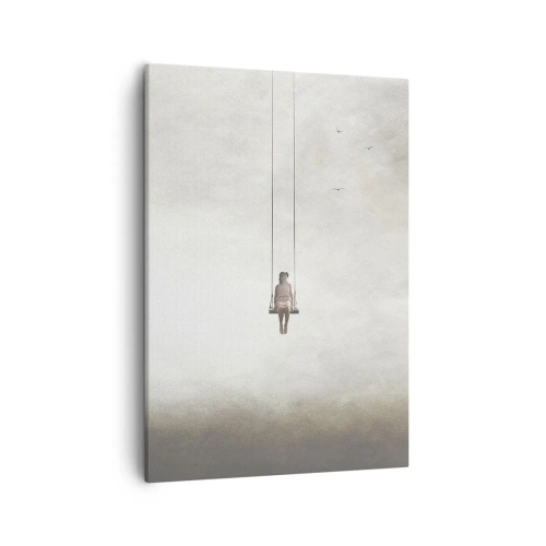 Impression sur toile - Image sur toile - Une figure sur une balançoire suspendue dans l'espace - 50x70cm - Enfant en nous - Décoration murale moderne pour le salon et la chambre ARTTOR