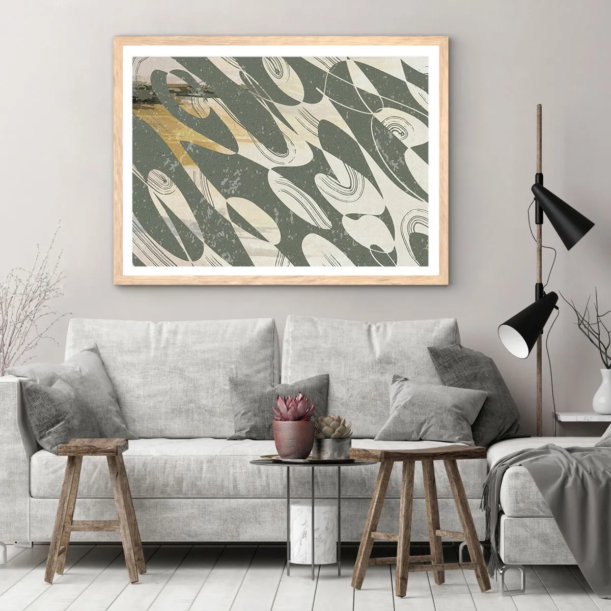 Affiche dans un chêne clair - Poster - Abstraction rythmique - 100x70 cm