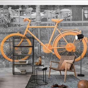 Papier Peint Autocollant Deluxe Sticker - Allez, je vais attendre ici - Vélo vintage, Ville, Voyages - 100x70 cm