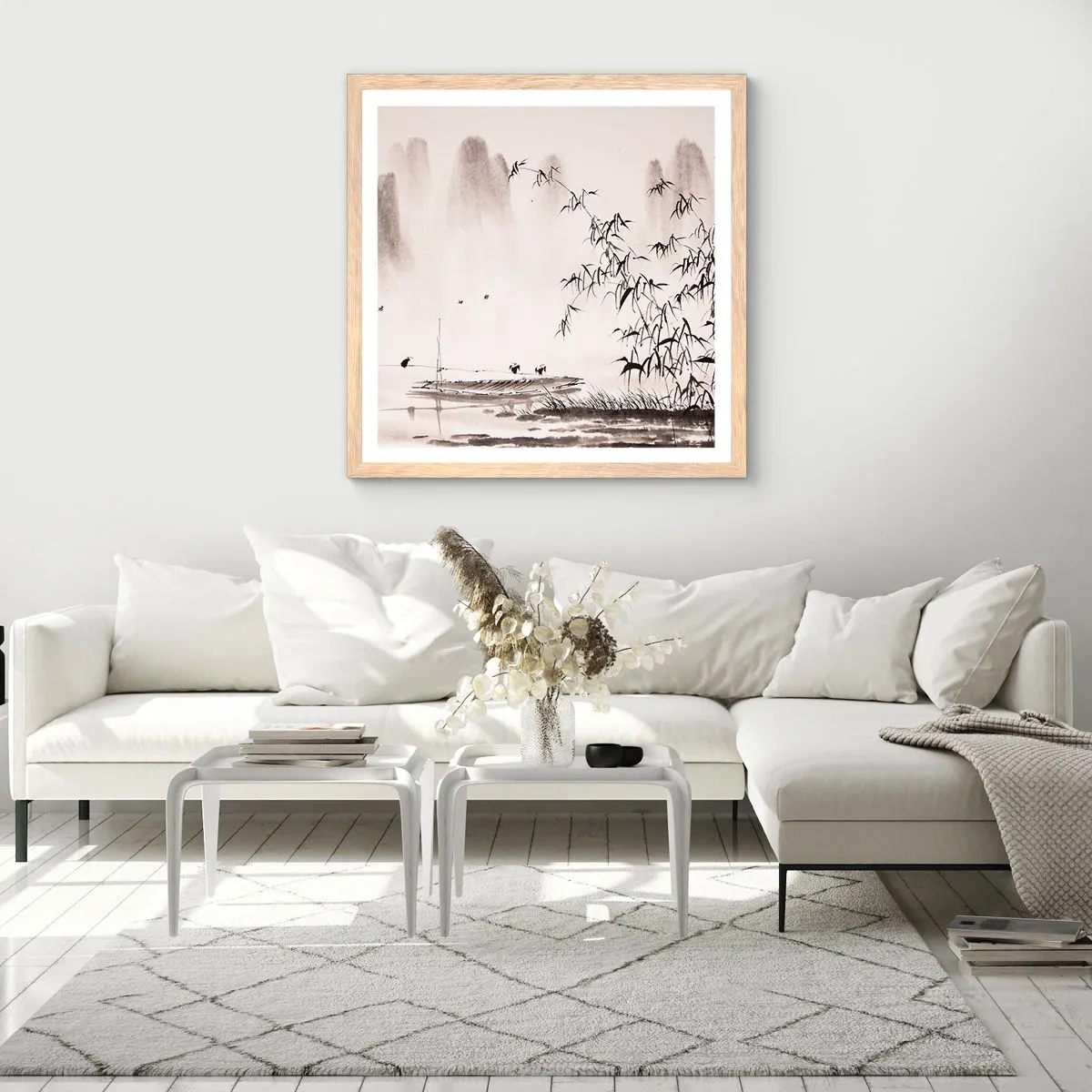 Affiche dans un chêne clair - Poster - Le silence des rizières - 50x50 cm