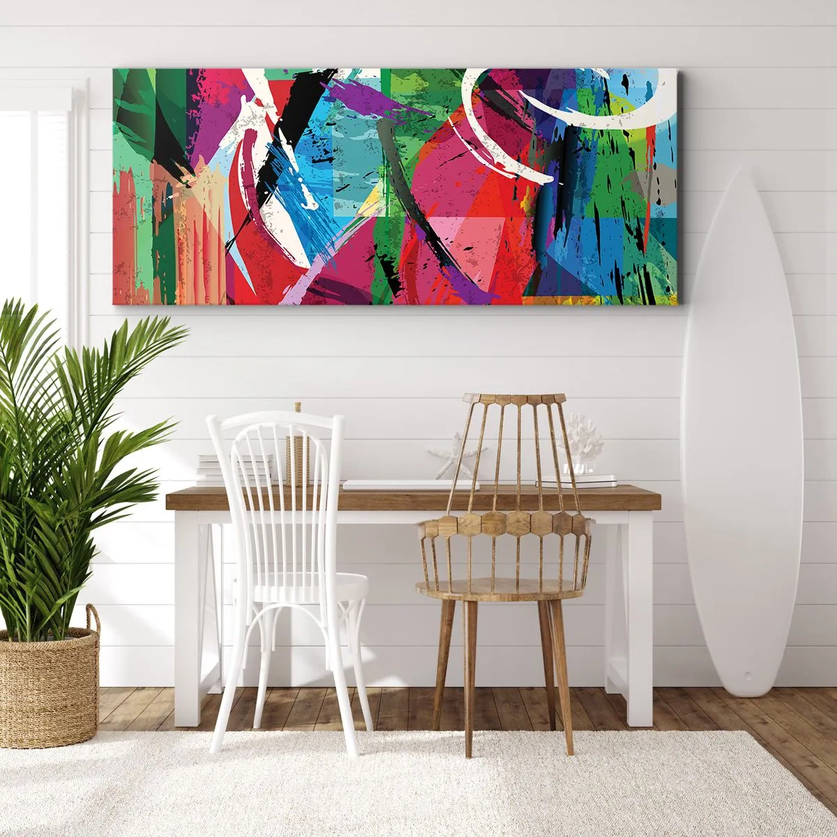 Impression sur toile - Image sur toile - Abstraction colorée avec des coups de pinceau dynamiques - 140x50cm - Rapide, vif et bondissant - Décoration murale moderne pour le salon et la chambre ARTTOR