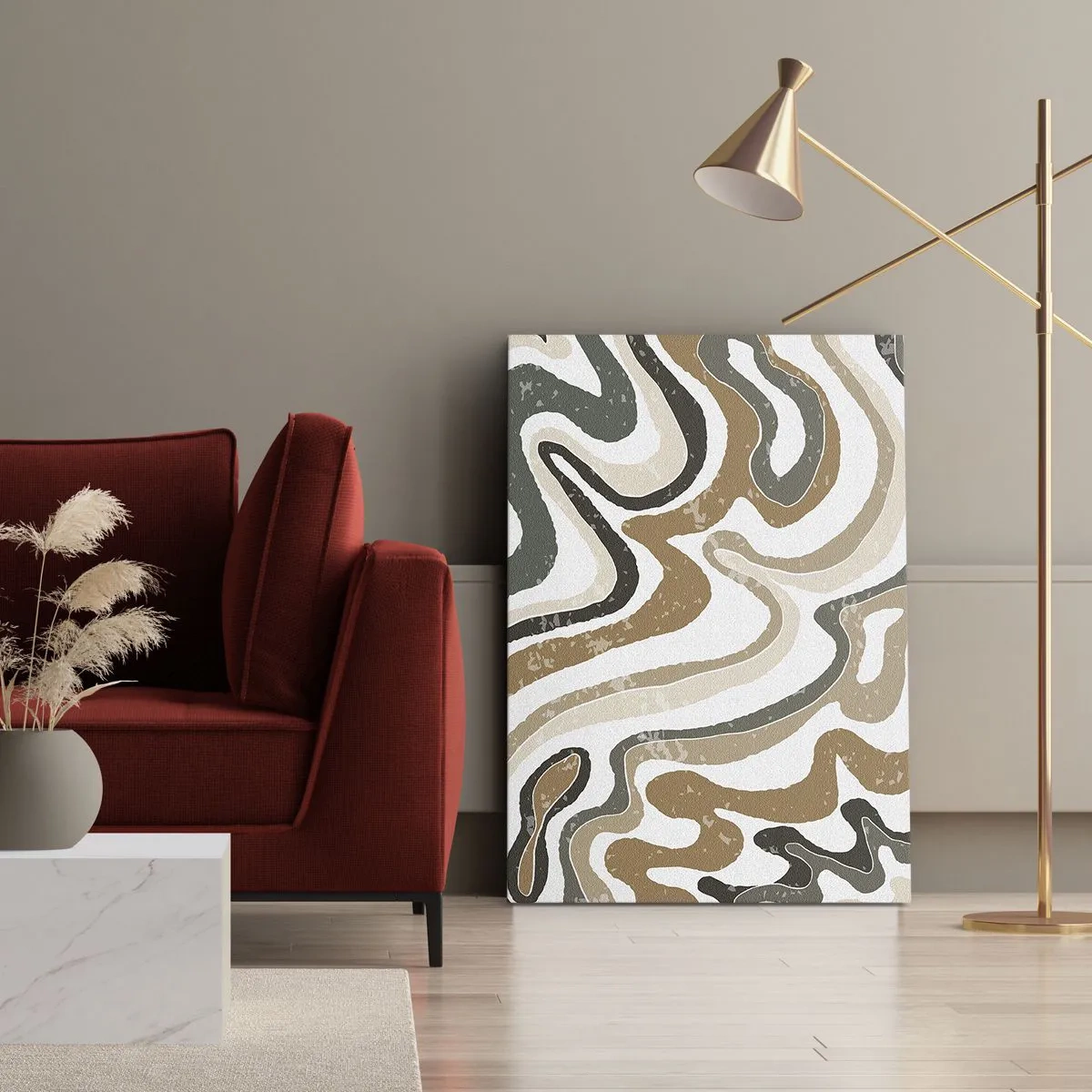 Impression sur toile - Image sur toile - Motifs terreux dans des tons de marron et de vert - 50x70cm - Méandres de couleurs de la terre - Décoration murale moderne pour le salon et la chambre ARTTOR