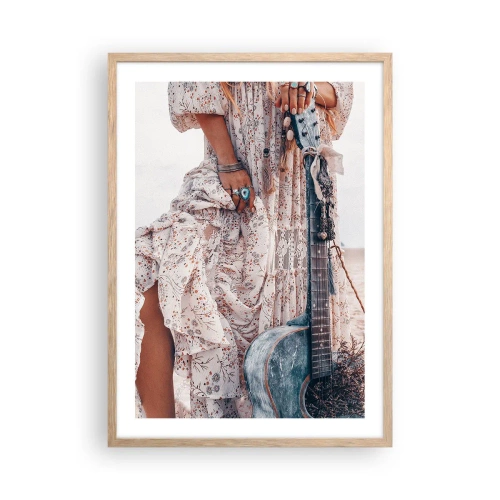 Affiche dans un chêne clair - Poster - Enfant de fleur en route - 50x70 cm