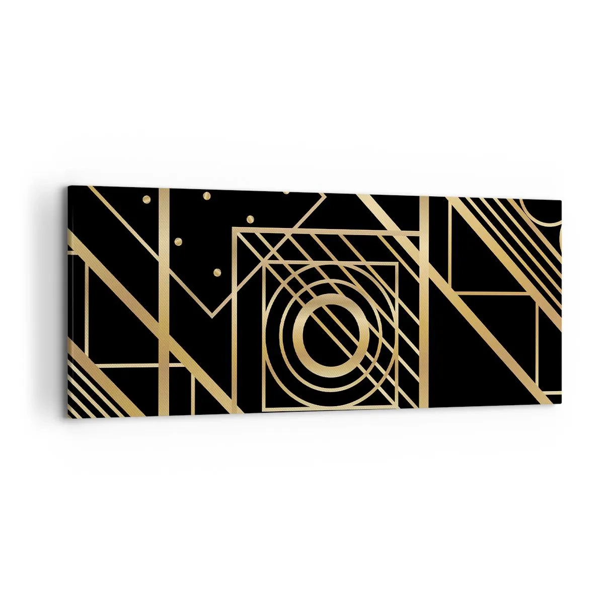 Impression sur toile - Image sur toile - Motifs géométriques dorés sur fond noir - 120x50cm - Géométrie en or - Décoration murale moderne pour le salon et la chambre ARTTOR