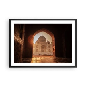 Affiche dans un cadre noir - Poster - Le Taj Mahal au soleil vu depuis l'arche de la porte - 70x50cm - Un monument à l'amour surnaturel - Décoration murale moderne pour le salon et la chambre ARTTOR
