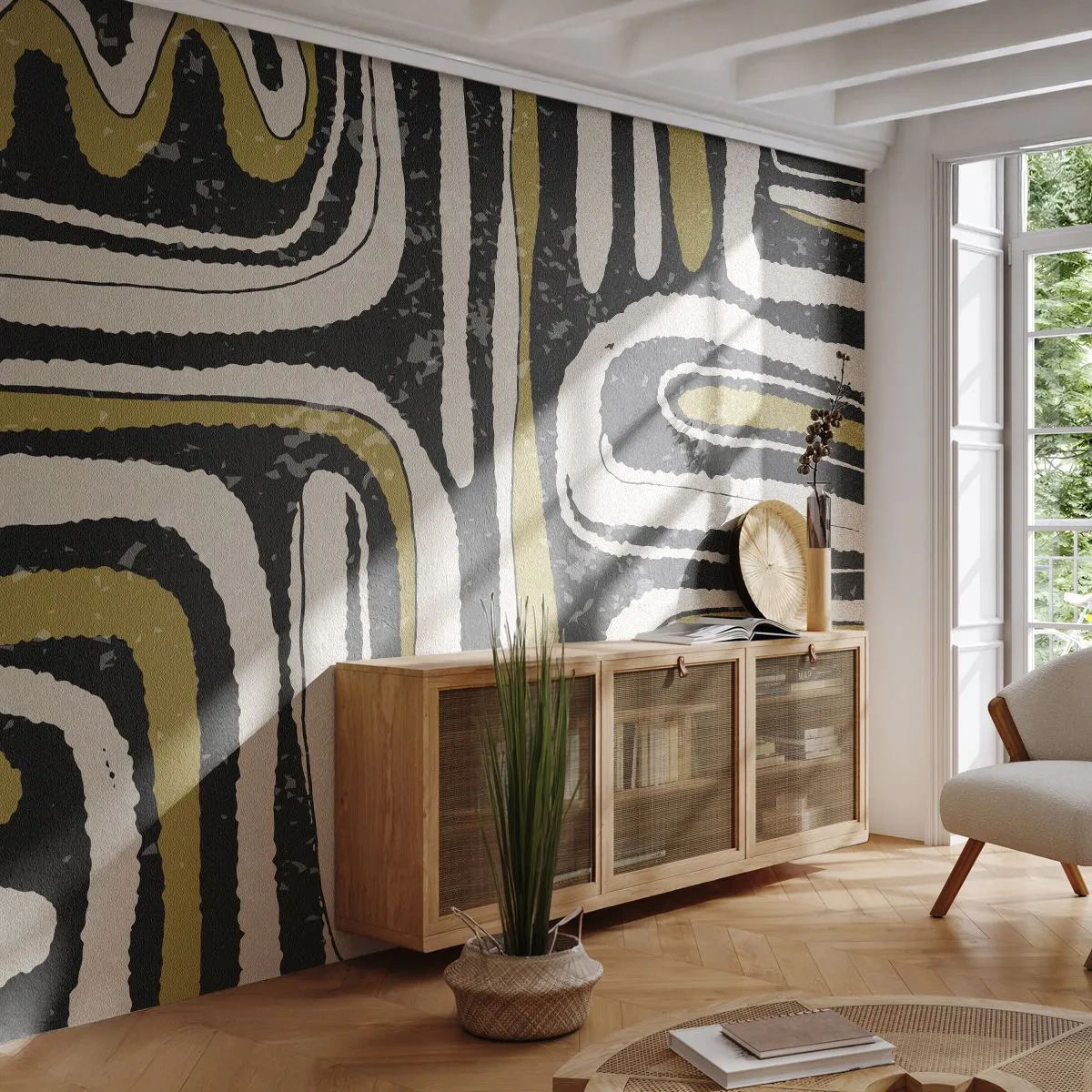 Papier peint sur mesure Premium Sand - Composition : routes et ruelles - Vieilli, Abstraction, Morceau