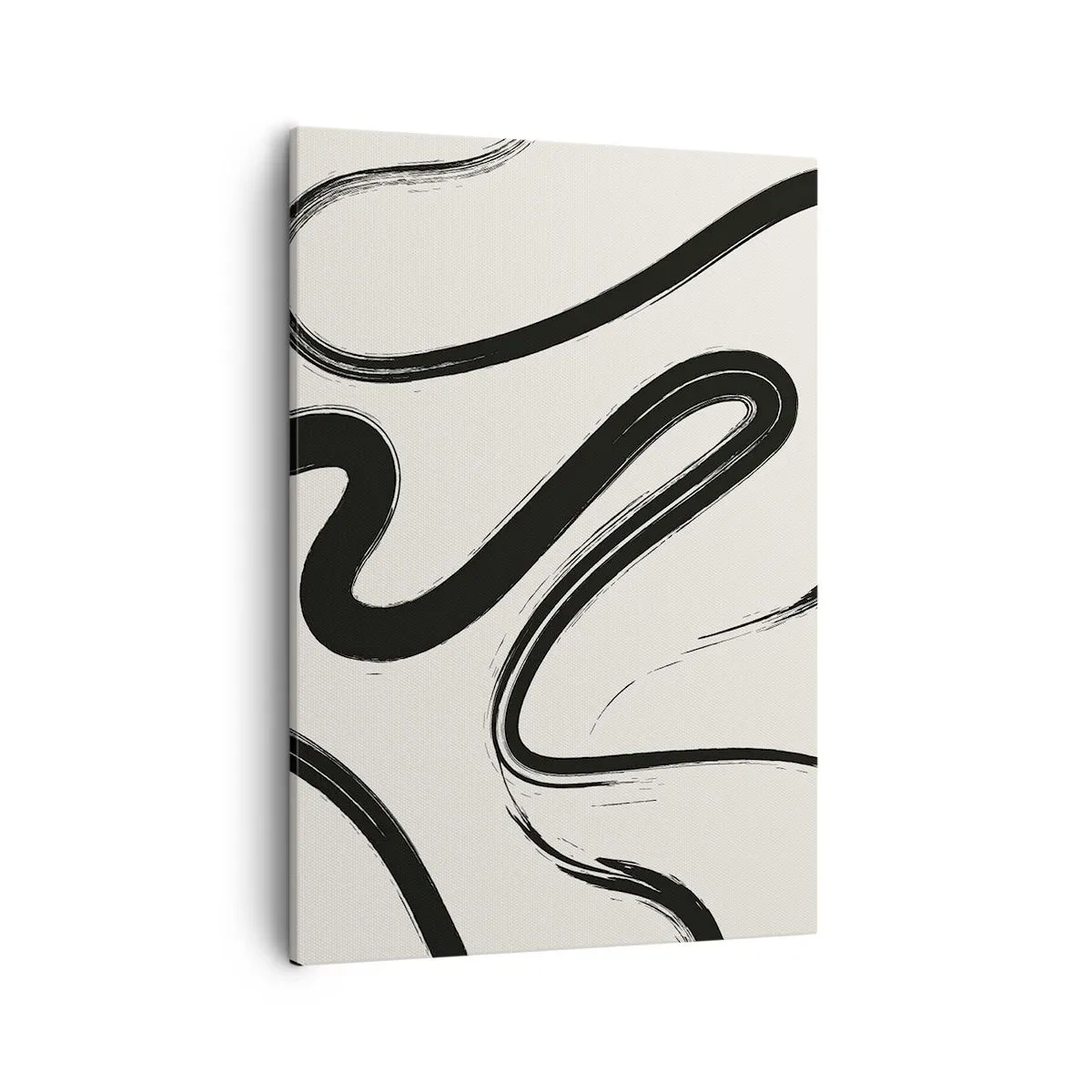 Impression sur toile - Image sur toile - Lignes courbes noires et blanches sur fond clair - 50x70cm - Fantaisie en noir et blanc - Décoration murale moderne pour le salon et la chambre ARTTOR