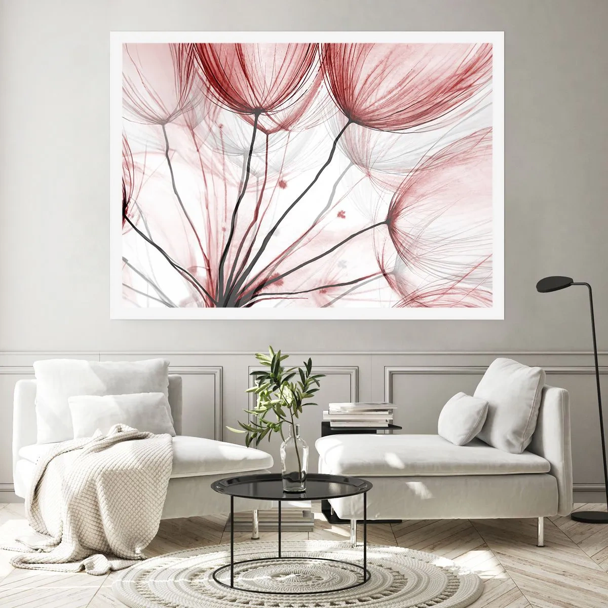 Affiche - Poster - Fleurs délicates dans des tons de rouge sur fond clair - 100x70cm - Avant le départ - Décoration murale moderne pour le salon et la chambre ARTTOR