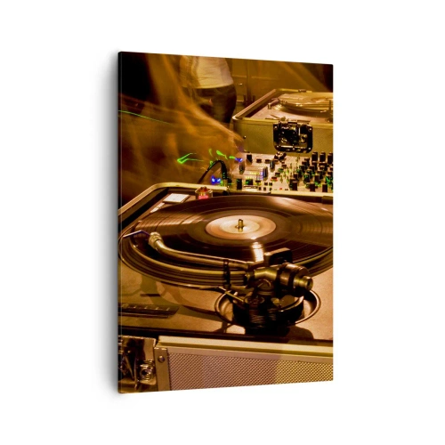 Impression sur toile - Image sur toile - Équipement DJ avec platine et table de mixage lors d'une fête - 50x70cm - Sentez-vous cette force? - Décoration murale moderne pour le salon et la chambre ARTTOR
