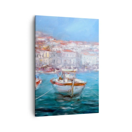 Impression sur toile - Image sur toile - Bateaux dans une baie italienne pittoresque - 50x70cm - Baie italienne - Décoration murale moderne pour le salon et la chambre ARTTOR