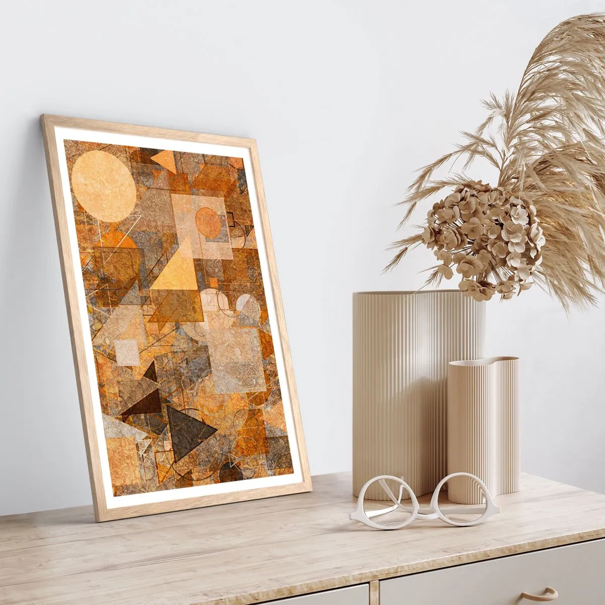 Affiche dans un chêne clair - Poster - Étude cubique de marron - 70x100 cm