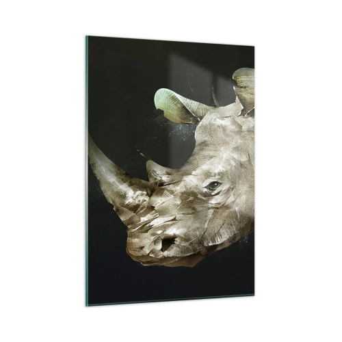 Impression sur verre - Image sur verre - Représentation artistique d'une tête de rhinocéros sur fond sombre - 50x70cm - La force vraiment masculine - Décoration murale moderne pour le salon et la chambre ARTTOR