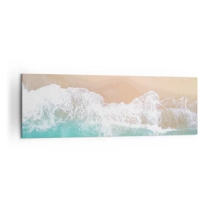 Impression sur toile - Image sur toile - Vue plongeante sur une plage aux eaux turquoise et aux vagues douces - 160x50cm - Caresse de l'océan - Décoration murale moderne pour le salon et la chambre ARTTOR