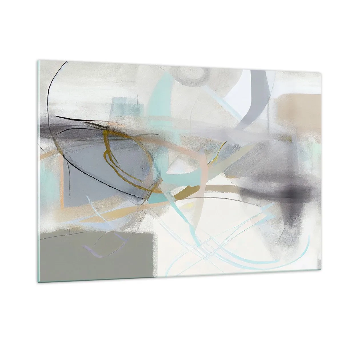 Impression sur verre - Image sur verre - Une abstraction brumeuse avec des accents pastel et graphite. - 120x80cm - Abstraction brumeuse - Décoration murale moderne pour le salon et la chambre ARTTOR