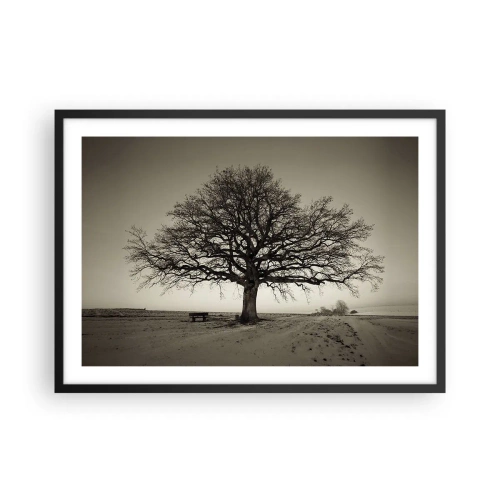 Affiche dans un cadre noir - Poster - Un arbre solitaire dans un champ de sépia - 70x50cm - D'ici à l'éternité - Décoration murale moderne pour le salon et la chambre ARTTOR