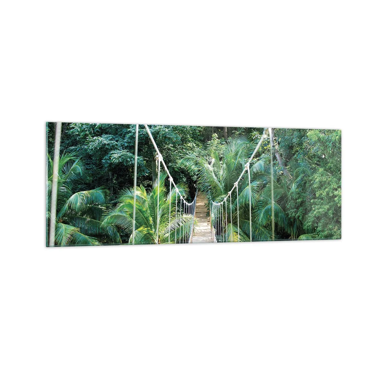 Impression sur verre - Image sur verre - Un pont suspendu dans une jungle tropicale pleine de verdure - 140x50cm - Welcome to the jungle! - Décoration murale moderne pour le salon et la chambre ARTTOR