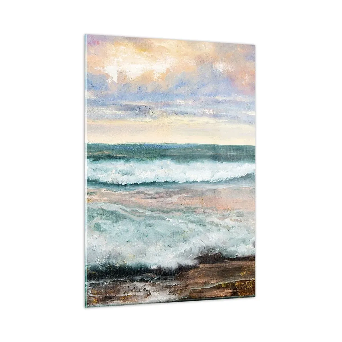 Impression sur verre - Image sur verre - Un tableau représentant des vagues s'écrasant sur le rivage - 50x70cm - Ici tu adouciras ton âme - Décoration murale moderne pour le salon et la chambre ARTTOR