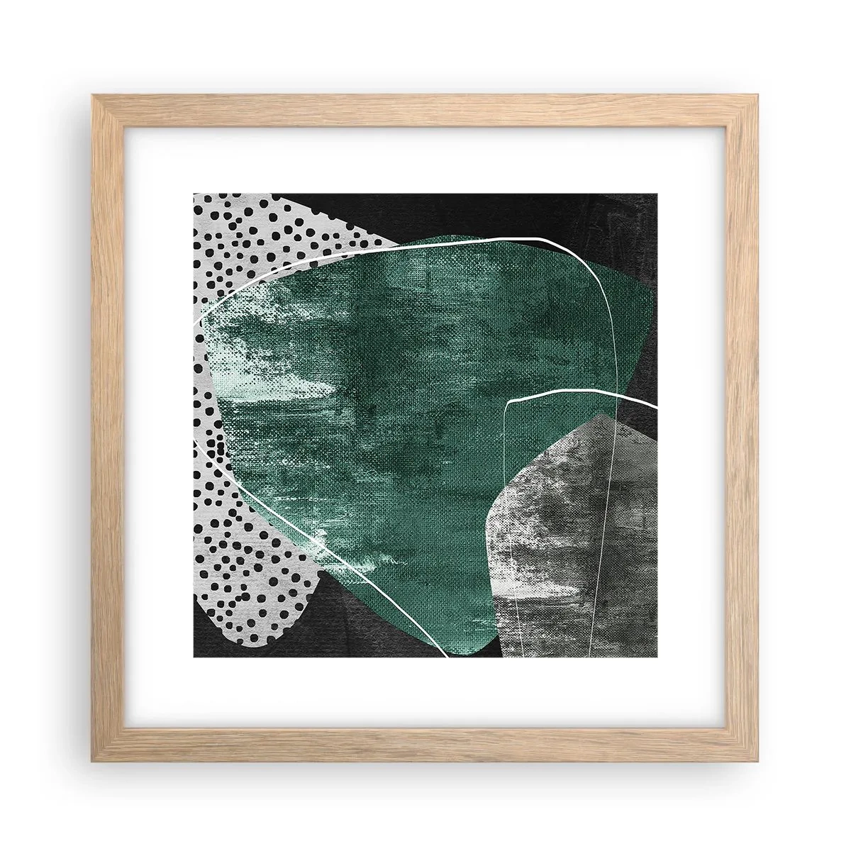 Affiche dans un chêne clair - Poster - Abstraction colorée avec feuille d'or - 30x30 cm