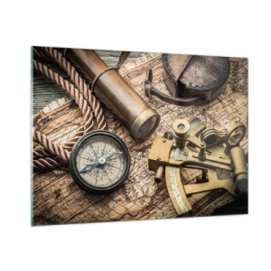 Impression sur verre - Image sur verre - Boussole, carte et aides à la navigation de style rétro - 100x70cm - Fixer un cap - Décoration murale moderne pour le salon et la chambre ARTTOR