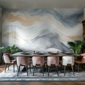 Papier Peint Photo Premium Sand - Abstraction aquarelle aux couleurs froides - 100x70cm - Abstraction enneigée et brumeuse - Décoration murale moderne pour le salon et la chambre ARTTOR