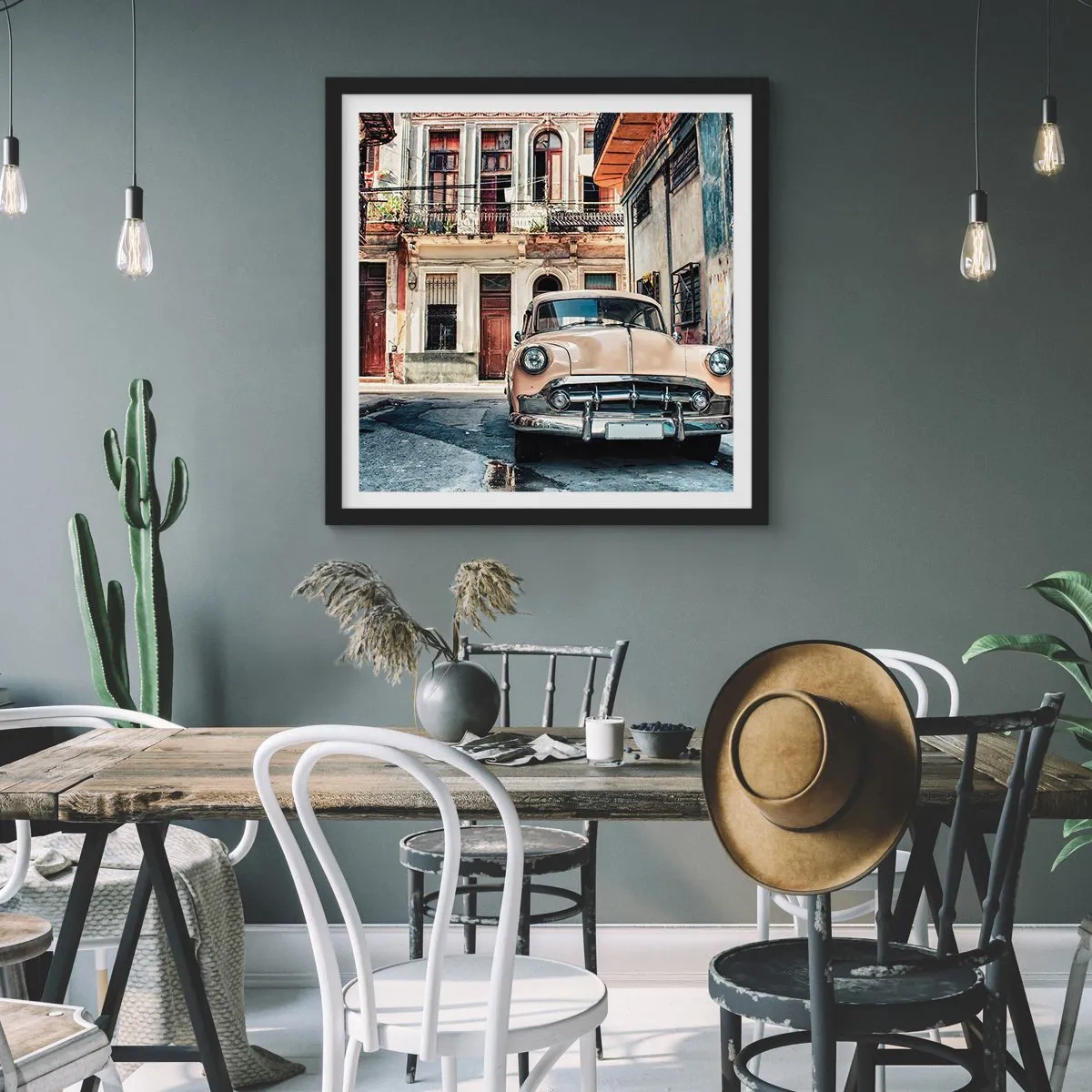 Affiche dans un cadre noir - Poster - Sieste à La Havane - 40x40 cm