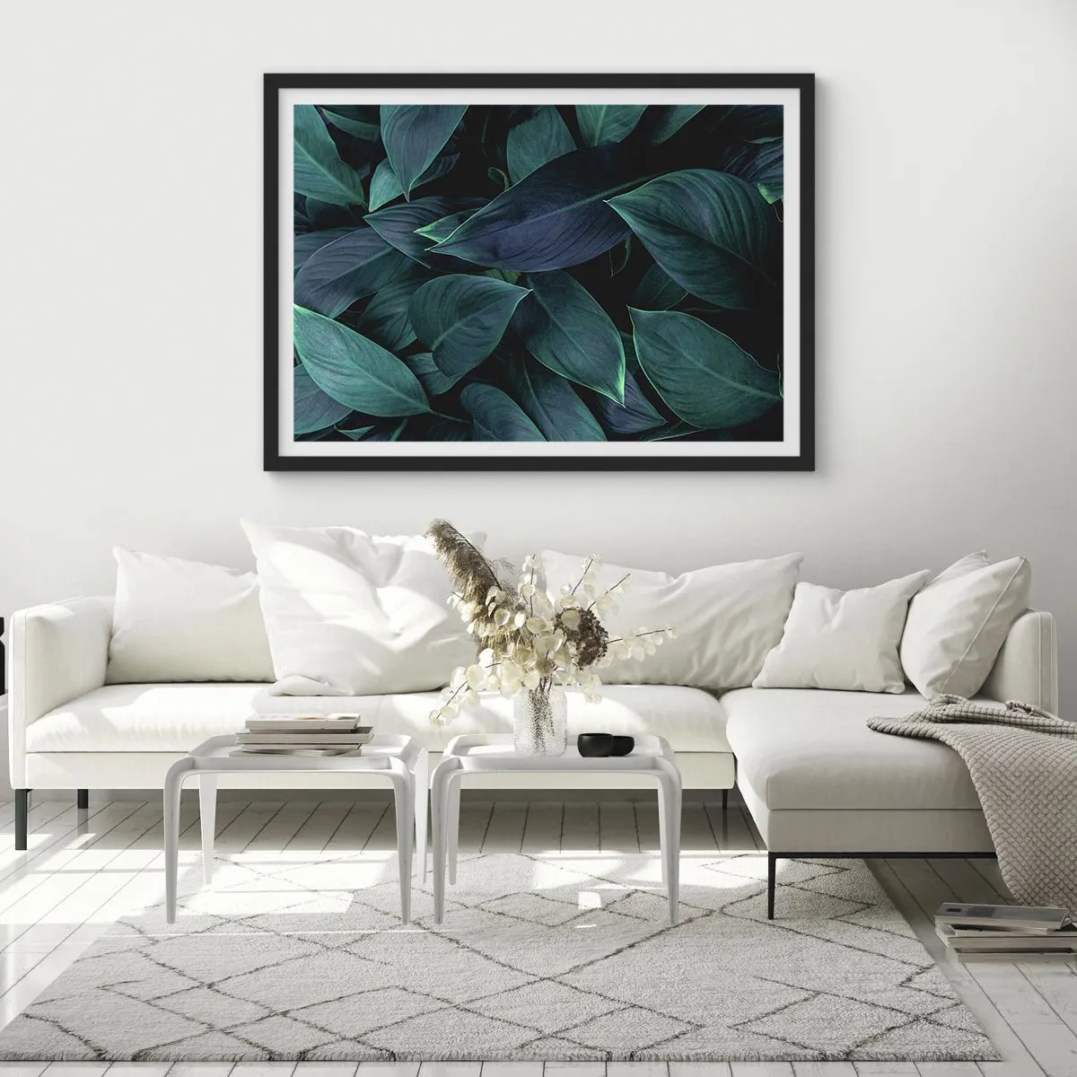 Affiche dans un cadre noir - Poster - Gros plan de feuilles vertes sur fond sombre - 70x50cm - le vert lui-même - Décoration murale moderne pour le salon et la chambre ARTTOR