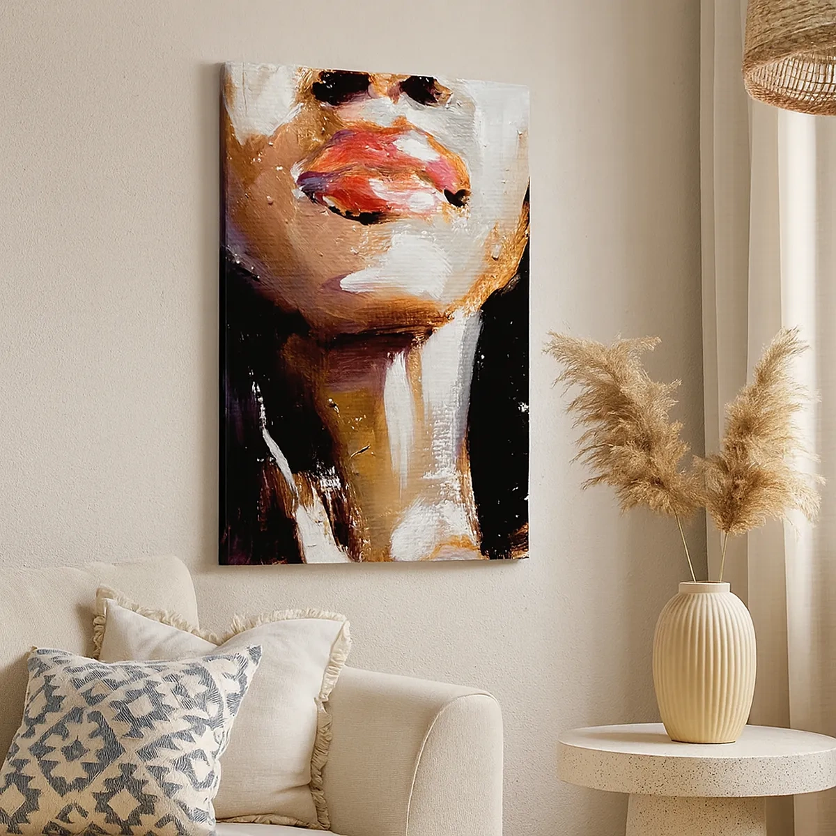 Impression sur toile - Image sur toile - Portrait d'une femme dans un style pictural expressif sur un fond sombre - 50x70cm - Fierté sans préjugés - Décoration murale moderne pour le salon et la chambre ARTTOR