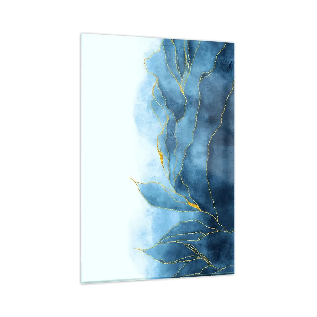 Impression sur verre - Image sur verre - Vagues abstraites dans des tons de bleu avec des accents dorés - 80x120cm - Bleu doré - Décoration murale moderne pour le salon et la chambre ARTTOR