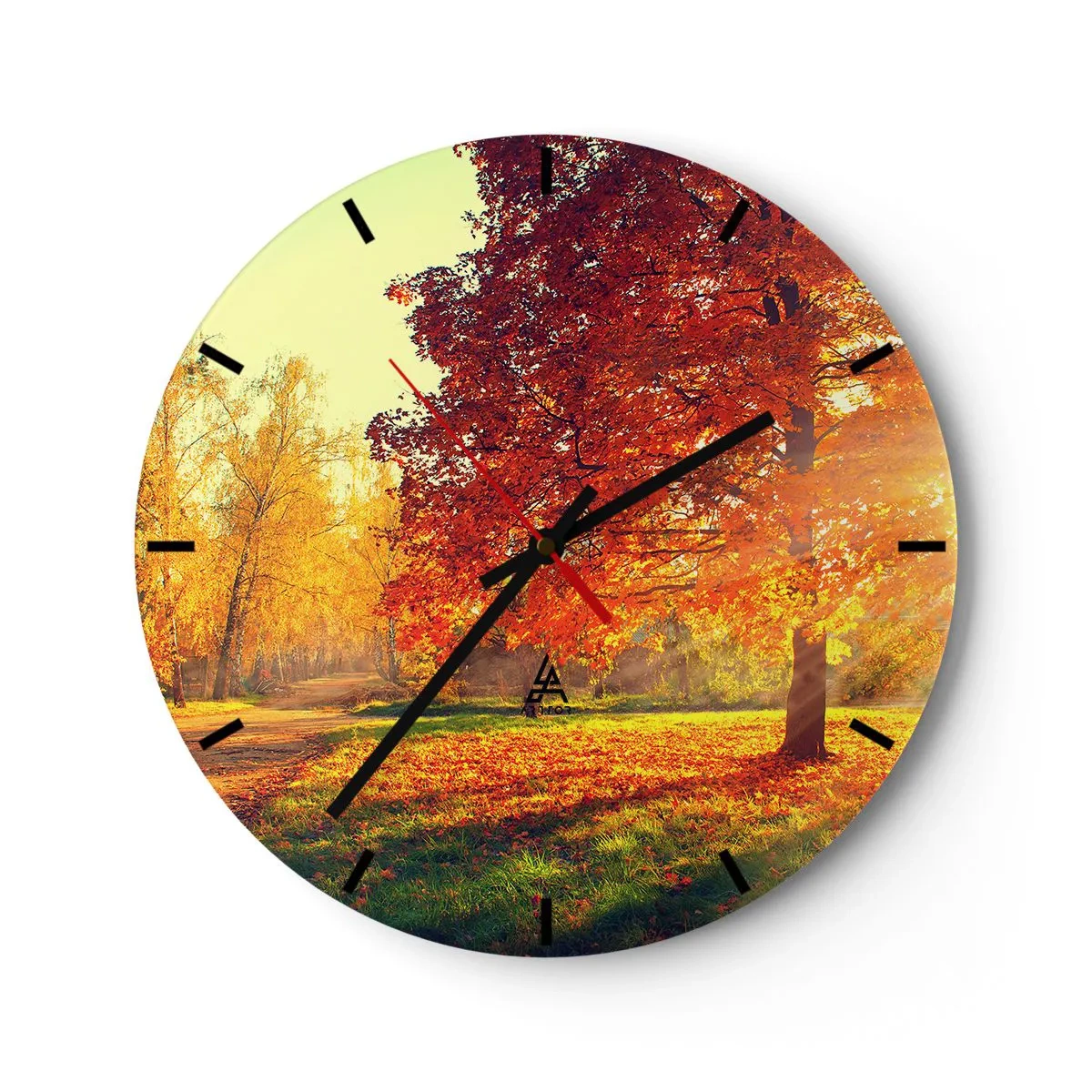 Horloge murale - Pendule murale - Paysage d'automne avec un arbre aux feuilles rouges dans le parc - 30x30cm - Le roux est beau - Décoration murale moderne pour le salon, la cuisine et la chambre ARTTOR
