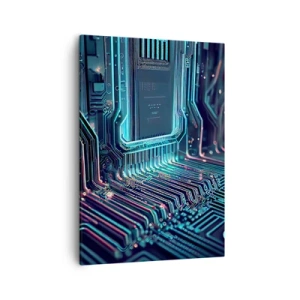 Impression sur toile - Image sur toile - Circuit imprimé technologique avec pistes lumineuses - 50x70cm - Je pense comme ça… - Décoration murale moderne pour le salon et la chambre ARTTOR