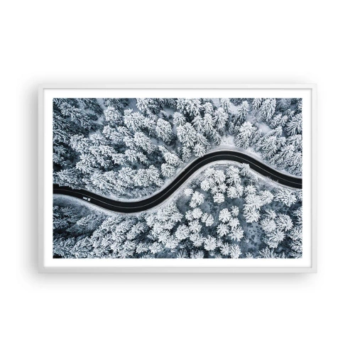 Affiche dans un cadre blanc - Poster - À travers une forêt d'hiver - 91x61 cm