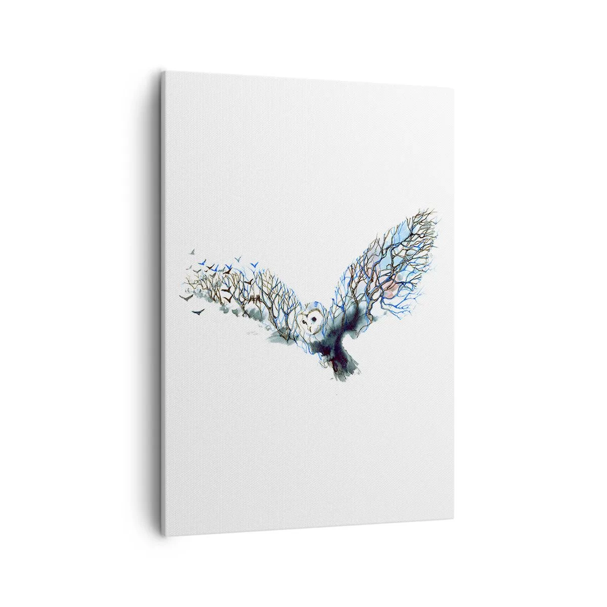 Impression sur toile - Image sur toile - Graphique artistique d'un hibou aux ailes déployées - 50x70cm - Sur les ailes de la forêt - Décoration murale moderne pour le salon et la chambre ARTTOR