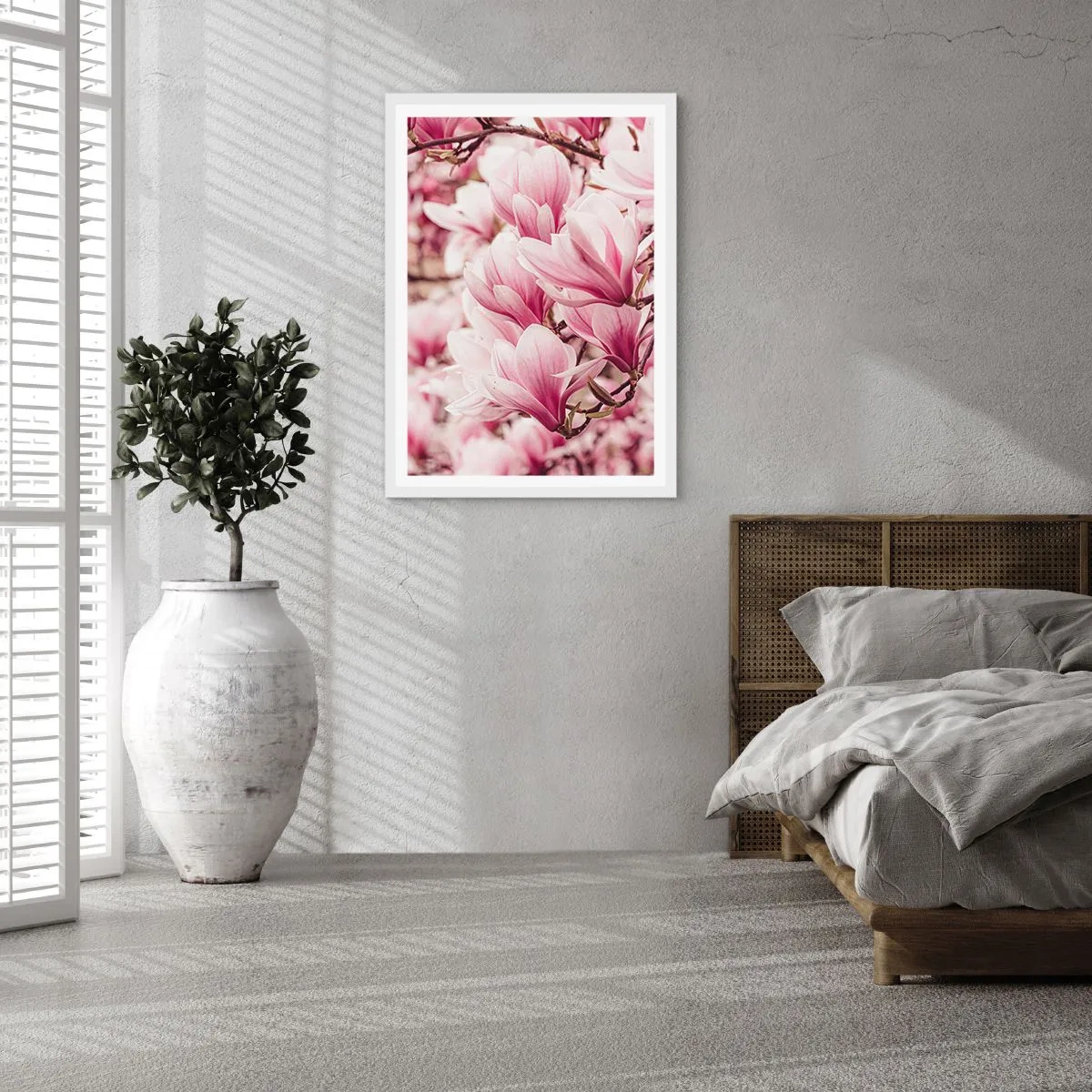 Affiche dans un cadre blanc - Poster - Le printemps est rose - 70x100 cm