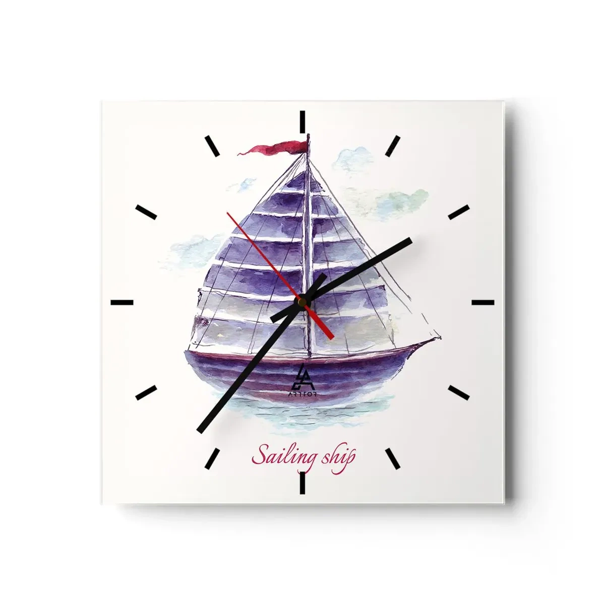 Horloge murale - Pendule murale - Une aquarelle représentant un voilier sur l'eau avec une inscription délicate - 30x30cm - Plein de voiles et d’eau calme - Décoration murale moderne pour le salon et la chambre ARTTOR