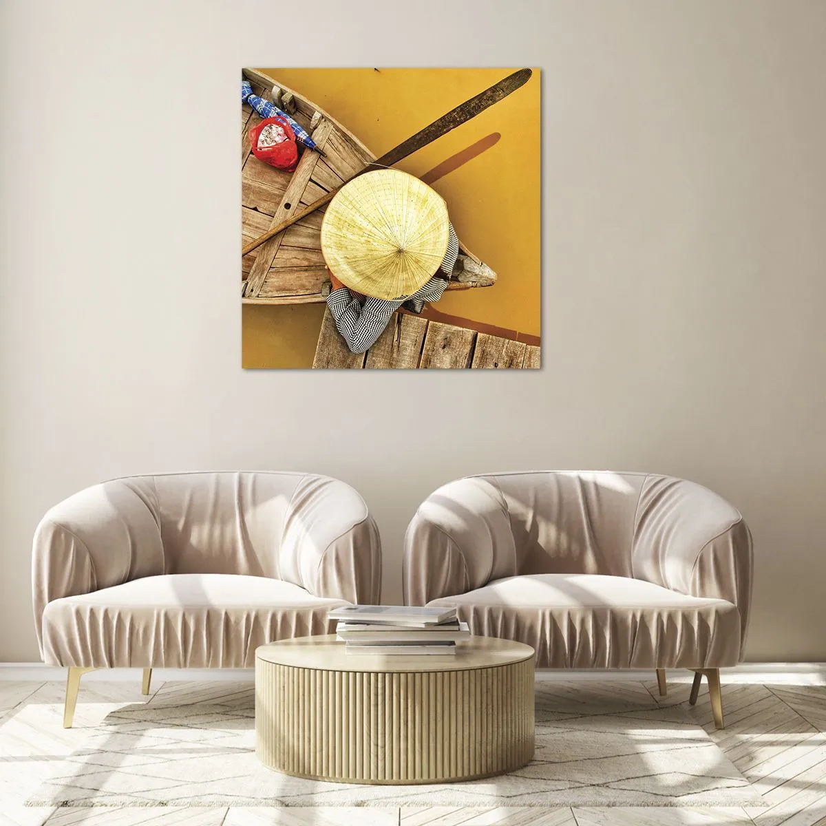 Impression sur verre - Image sur verre - La vie sur le fleuve Jaune - 70x70 cm