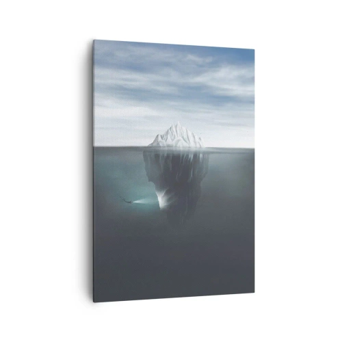 Impression sur toile - Image sur toile - Un iceberg dans l'eau avec un plongeur et un projecteur sous la surface. - 70x100cm - Mystère sous-marin - Décoration murale moderne pour le salon et la chambre ARTTOR