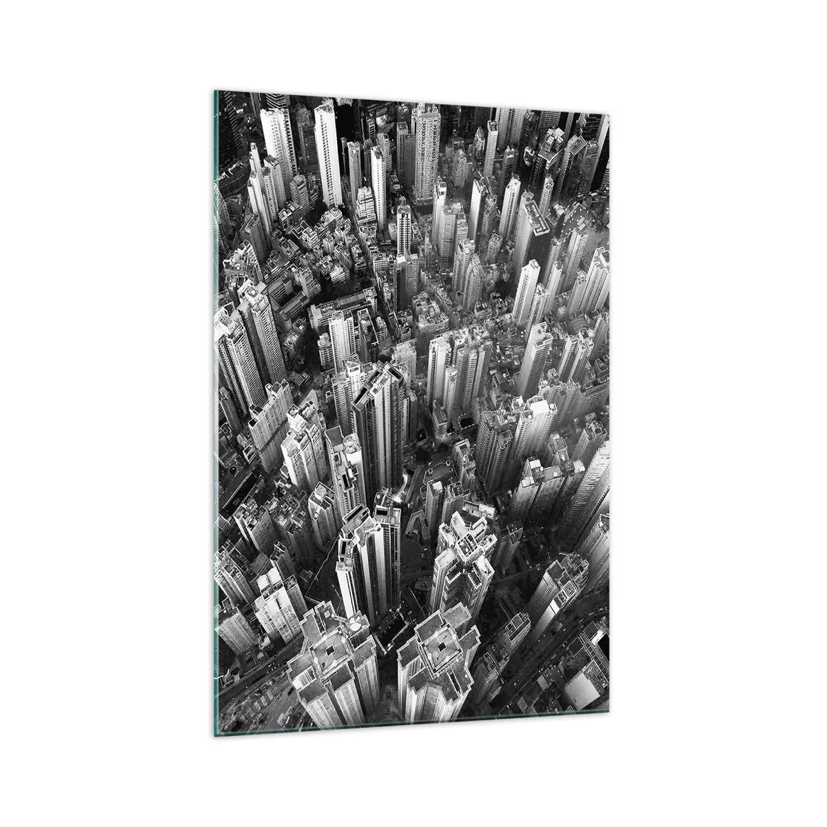 Impression sur verre - Image sur verre - Vue aérienne de la ville en noir et blanc - 70x100cm - Toujours de plus en plus haut - Décoration murale moderne pour le salon et la chambre ARTTOR