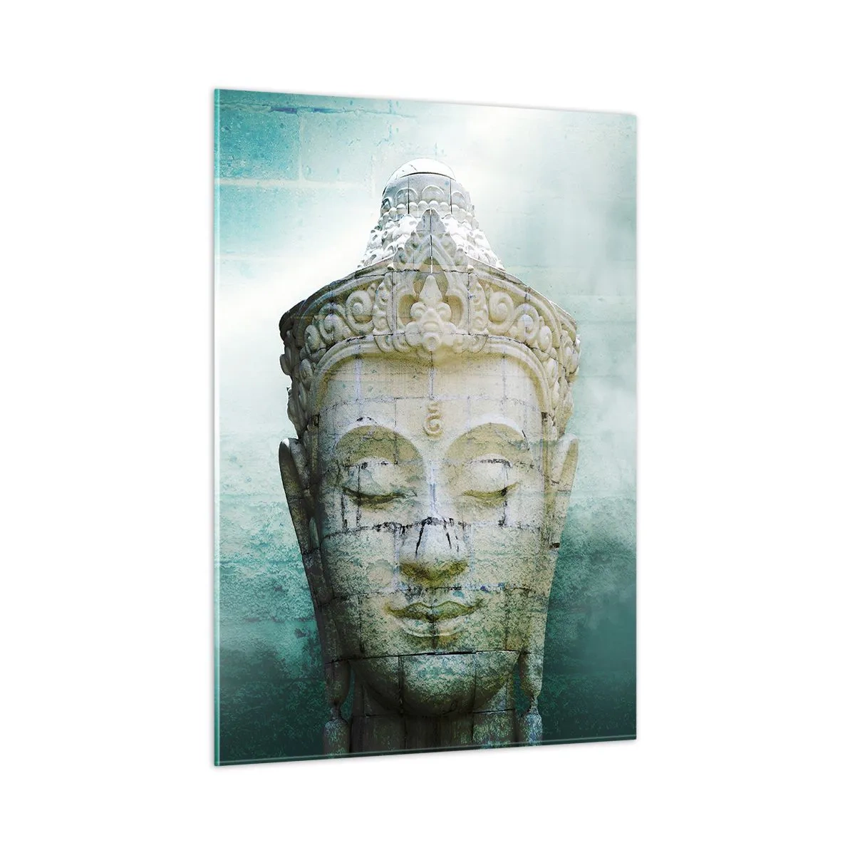 Impression sur verre - Image sur verre - Statue de Bouddha dans une atmosphère mystique - 50x70cm - A la recherche de la lumière - Décoration murale moderne pour le salon et la chambre ARTTOR