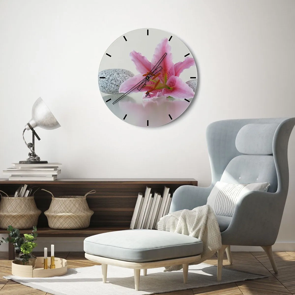 Horloge murale - Pendule murale - Étude de rose, gris et blanc - 40x40 cm