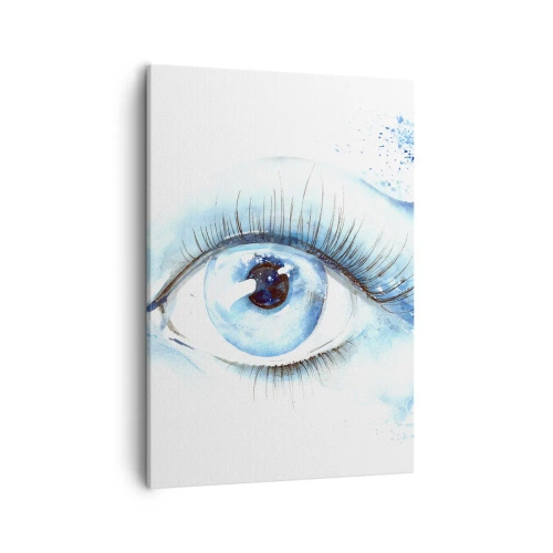 Impression sur toile - Image sur toile - Aquarelle artistique d'un œil avec une vague dynamique - 50x70cm - Plongez-vous dans le bleu du regard - Décoration murale moderne pour le salon et la chambre ARTTOR