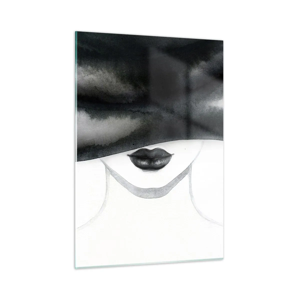 Impression sur verre - Image sur verre - Visage mystérieux aux yeux couverts à l'aquarelle noir et blanc - 50x70cm - Un mystère sensuel - Décoration murale moderne pour le salon et la chambre ARTTOR