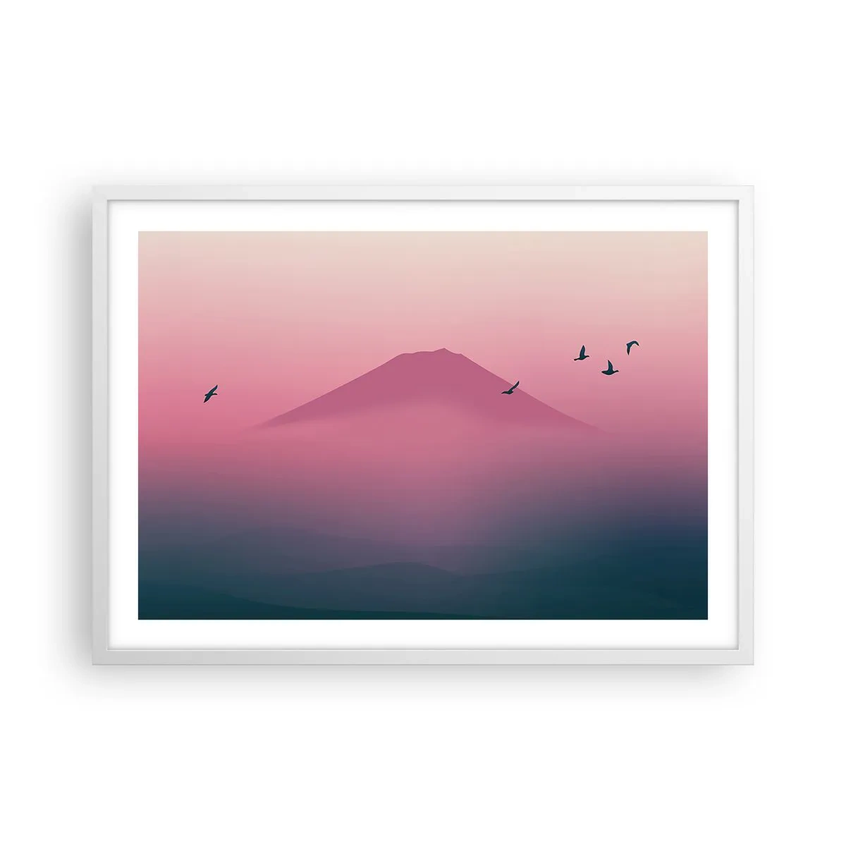 Affiche dans un cadre blanc - Poster - Des pèlerins au dessus des nuages - 70x50 cm