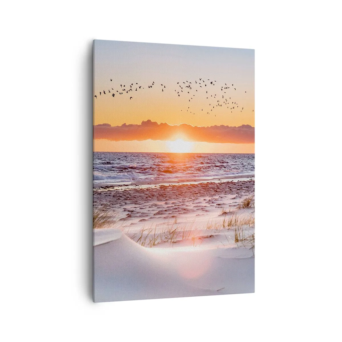 Impression sur toile - Image sur toile - Coucher de soleil sur la mer avec vue sur les dunes - 70x100cm - Paysage horizontal - Décoration murale moderne pour le salon et la chambre ARTTOR