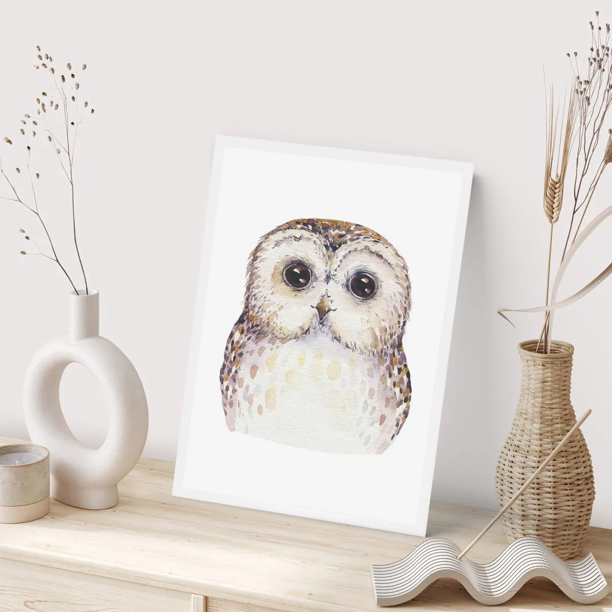 Affiche - Poster - Un charmant portrait à l'aquarelle d'un hibou - 50x70cm - Regarde-moi dans les yeux - Décoration murale moderne pour le salon et la chambre ARTTOR