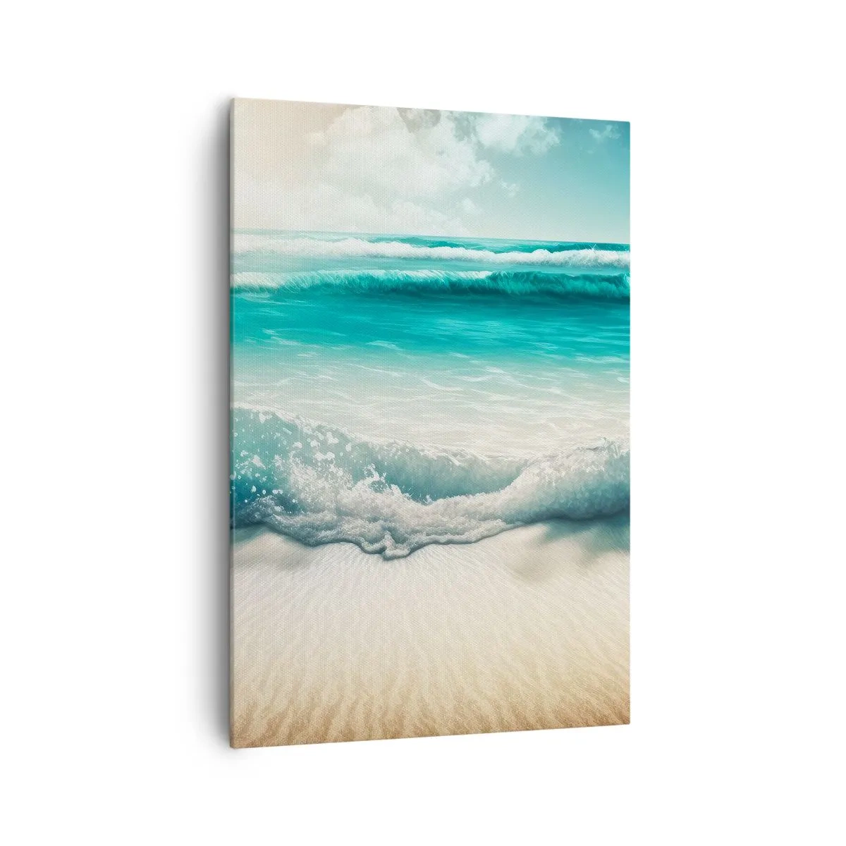 Impression sur toile - Image sur toile - Vagues de l'océan sur une plage de sable clair - 70x100cm - La paix de l'océan - Décoration murale moderne pour le salon et la chambre ARTTOR