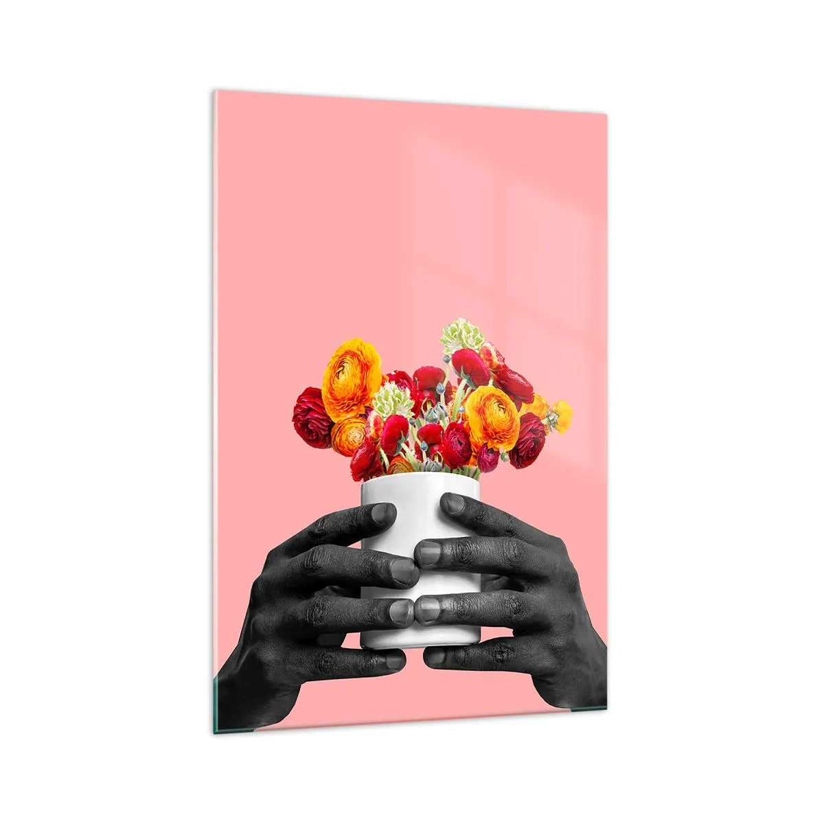 Impression sur verre - Image sur verre - Mains tenant un bouquet de fleurs colorées - 70x100cm - Apothéose de la vie - Décoration murale moderne pour le salon et la chambre ARTTOR