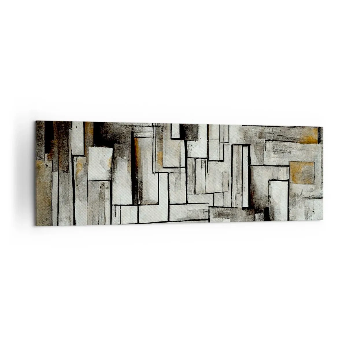 Impression sur toile - Image sur toile - Rectangles abstraits dans les tons de gris et de noir - 160x50cm - Le pouvoir de la simplicité - Décoration murale moderne pour le salon et la chambre ARTTOR