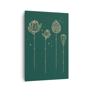 Impression sur toile - Image sur toile - Dessins dorés d'herbes sur fond vert foncé - 70x100cm - La famille Plante - Décoration murale moderne pour le salon et la chambre ARTTOR